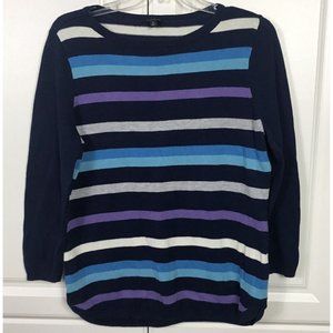 Talbots Size M Striped Sweater 3/4 Sleeve Boat Neck Blue Purple Casual Pullover